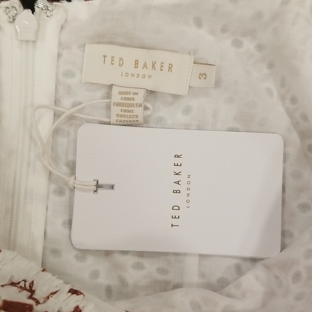💕TED BAKER💕 Elizaaa Broderie Mini Dress With Puff Sleeves Print 8-10 US NWT - Picture 15 of 16
